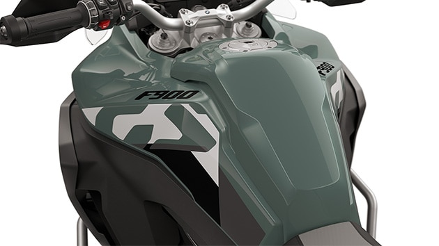 The side panels of the F 900 GS Adventure from BMW Motorrad with a large 6 gallon tank